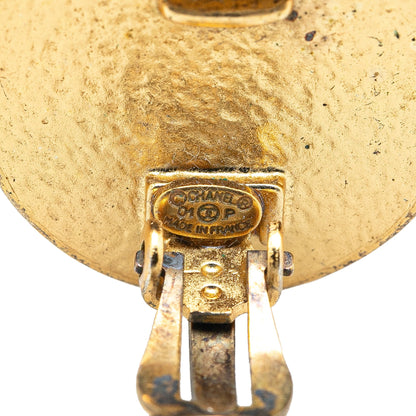 Black Chanel Gold Plated Enamel CC Clip On Earrings
