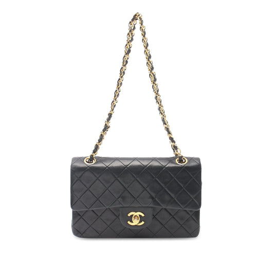 Black Chanel Small Classic Lambskin Double Flap Shoulder Bag