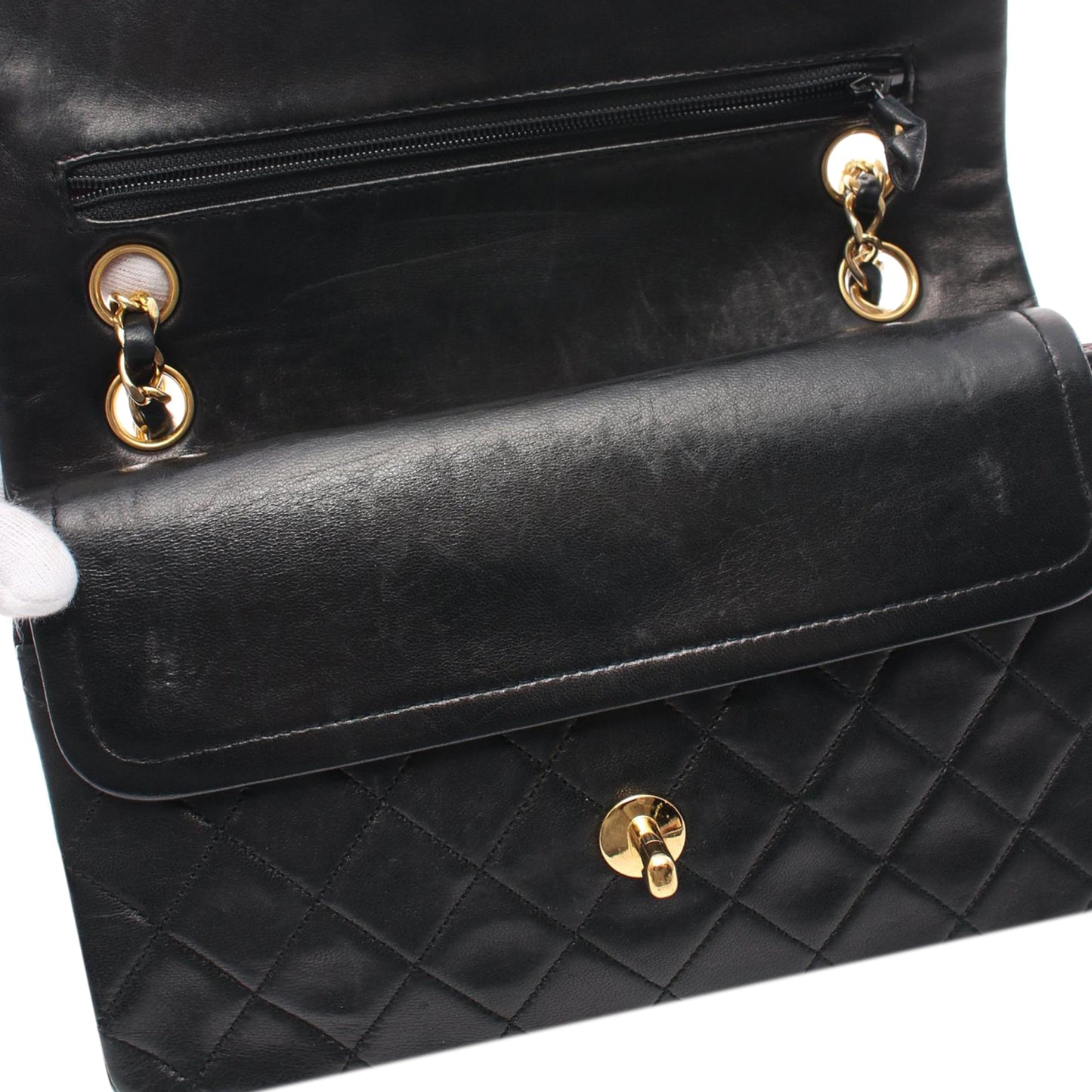 Black Chanel Small Classic Lambskin Double Flap Shoulder Bag