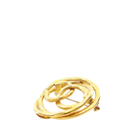 Gold Chanel Gold Plated CC Brooch