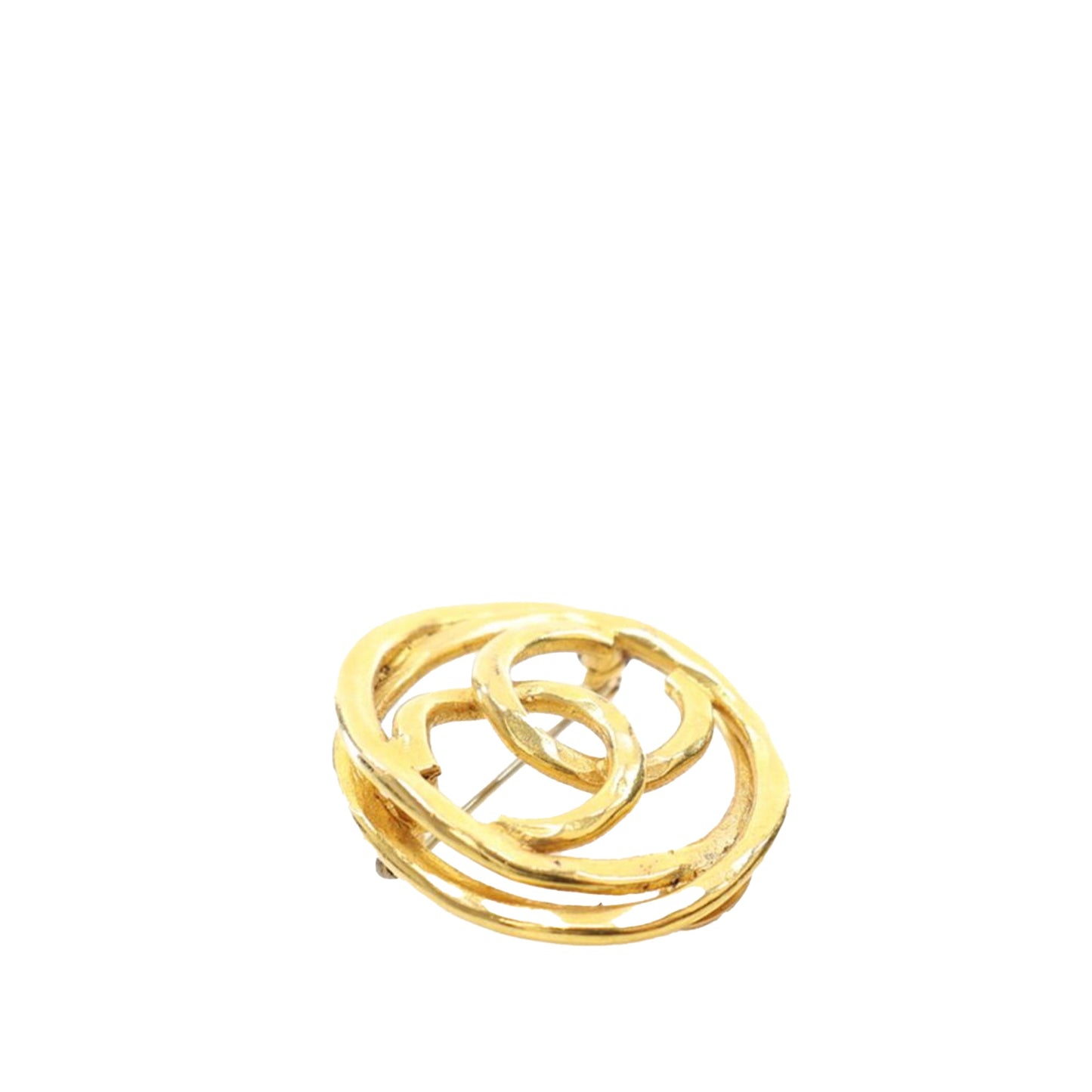 Gold Chanel Gold Plated CC Brooch