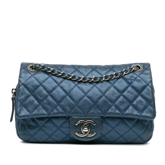 Blue Chanel Medium Quilted Iridescent Caviar Easy Flap Shoulder Bag
