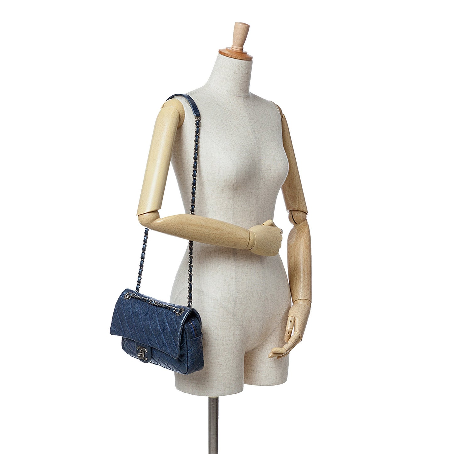 Blue Chanel Medium Quilted Iridescent Caviar Easy Flap Shoulder Bag