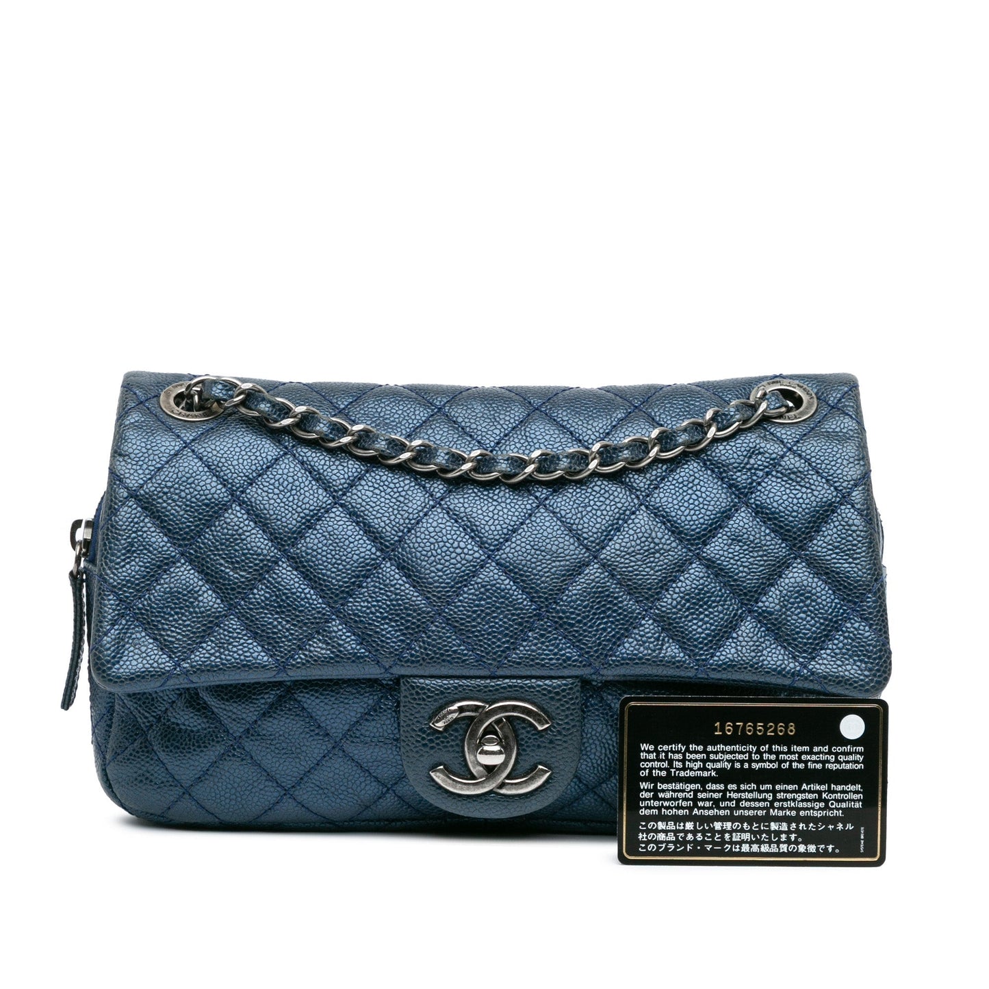 Blue Chanel Medium Quilted Iridescent Caviar Easy Flap Shoulder Bag
