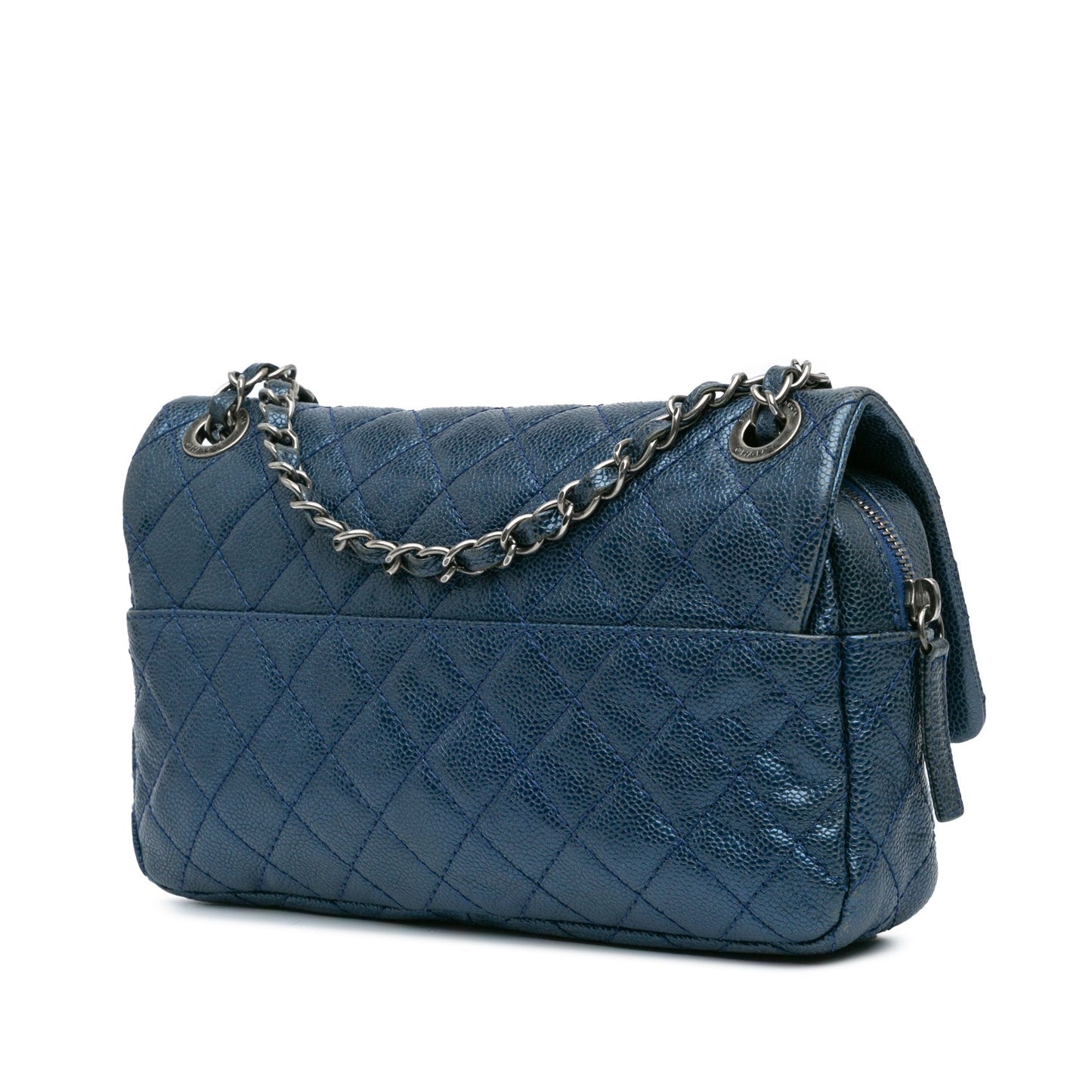 Blue Chanel Medium Quilted Iridescent Caviar Easy Flap Shoulder Bag