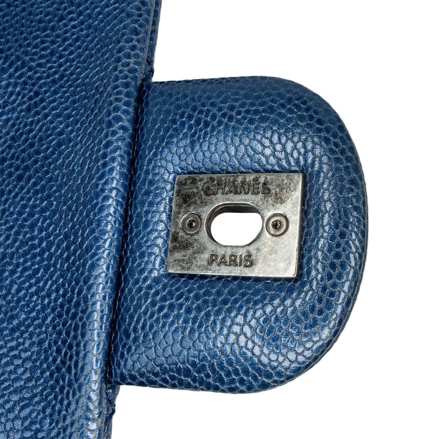 Blue Chanel Medium Quilted Iridescent Caviar Easy Flap Shoulder Bag
