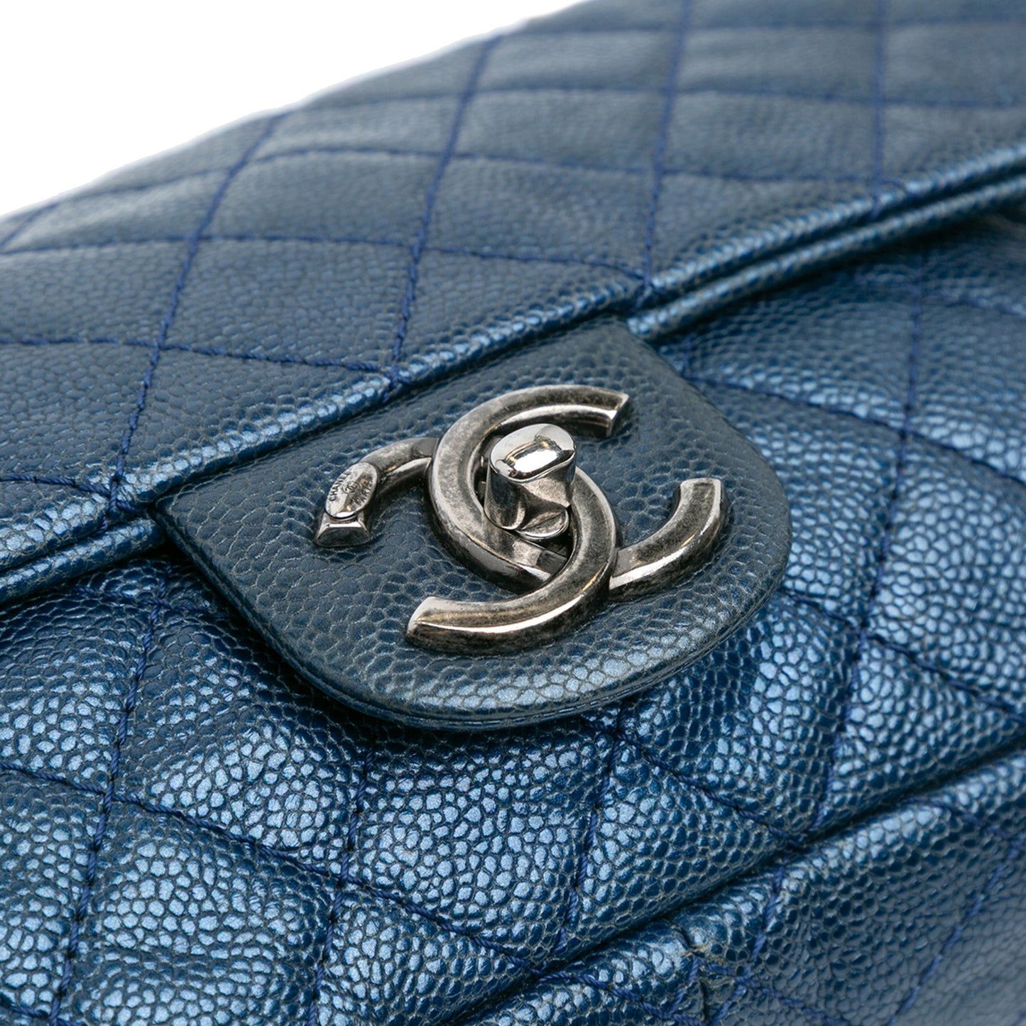 Blue Chanel Medium Quilted Iridescent Caviar Easy Flap Shoulder Bag