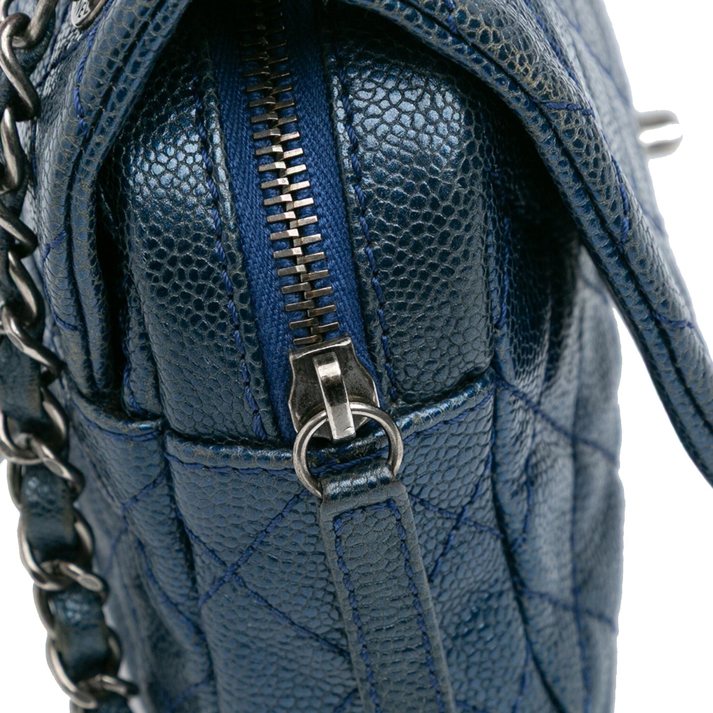 Blue Chanel Medium Quilted Iridescent Caviar Easy Flap Shoulder Bag