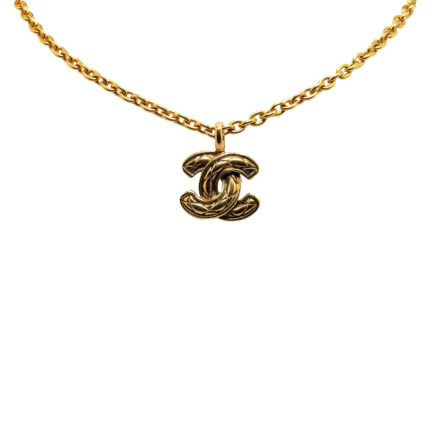 Gold Chanel Gold Plated Quilted CC Pendant Necklace