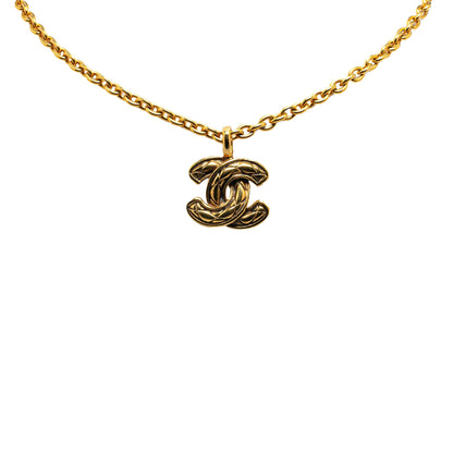 Gold Chanel Gold Plated Quilted CC Pendant Necklace
