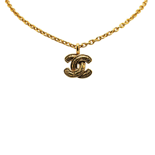 Gold Chanel Gold Plated Quilted CC Pendant Necklace