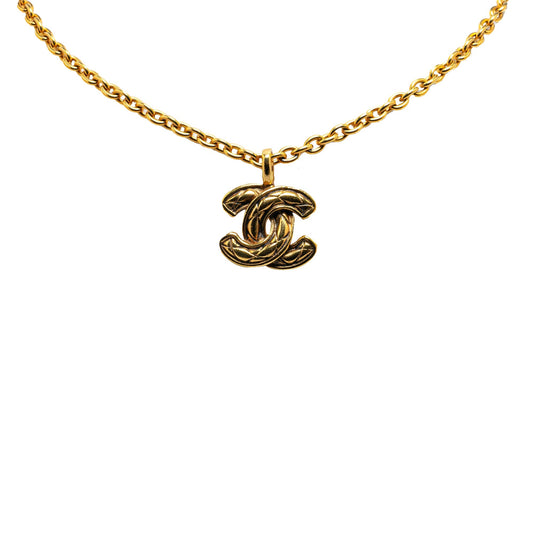 Gold Chanel Gold Plated Quilted CC Pendant Necklace