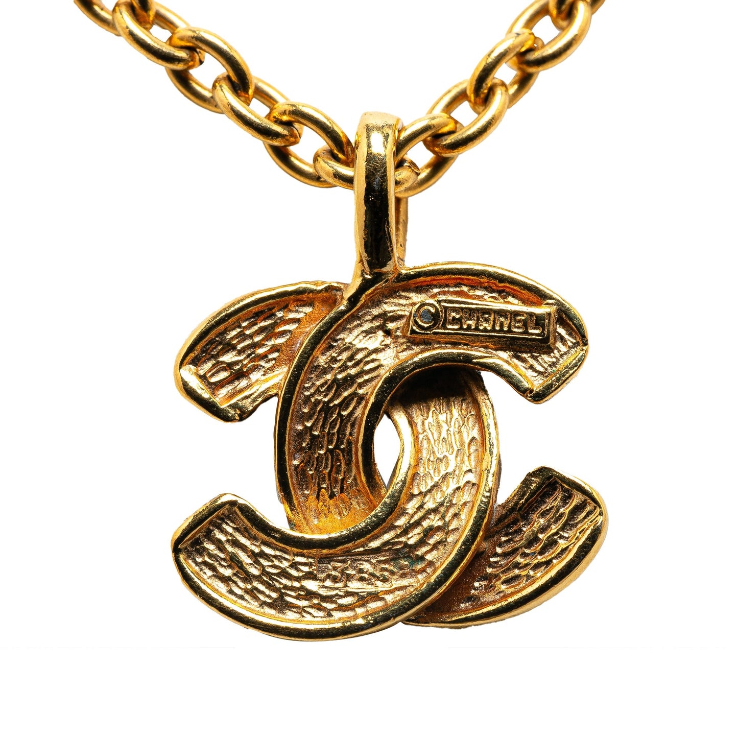 Gold Chanel Gold Plated Quilted CC Pendant Necklace