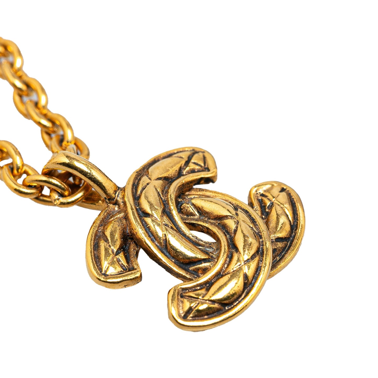 Gold Chanel Gold Plated Quilted CC Pendant Necklace