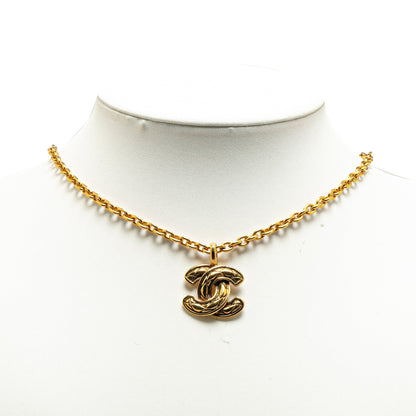 Gold Chanel Gold Plated Quilted CC Pendant Necklace