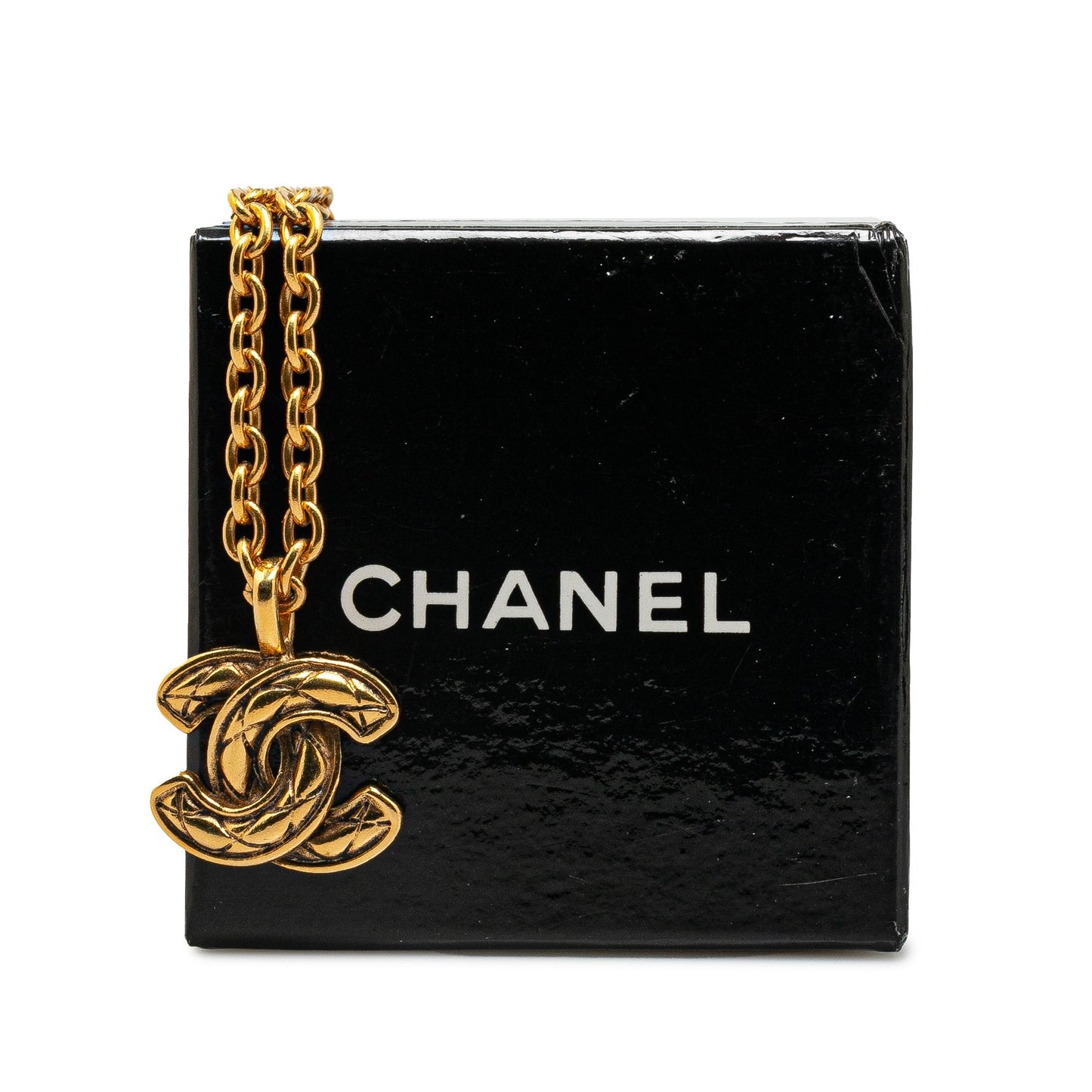 Gold Chanel Gold Plated Quilted CC Pendant Necklace