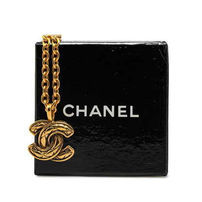 Gold Chanel Gold Plated Quilted CC Pendant Necklace