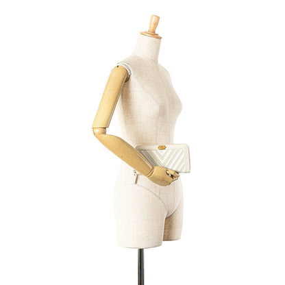 Beige Chanel Mixed Leather Chevron Boy Zip Around Wallet