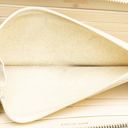 Beige Chanel Mixed Leather Chevron Boy Zip Around Wallet