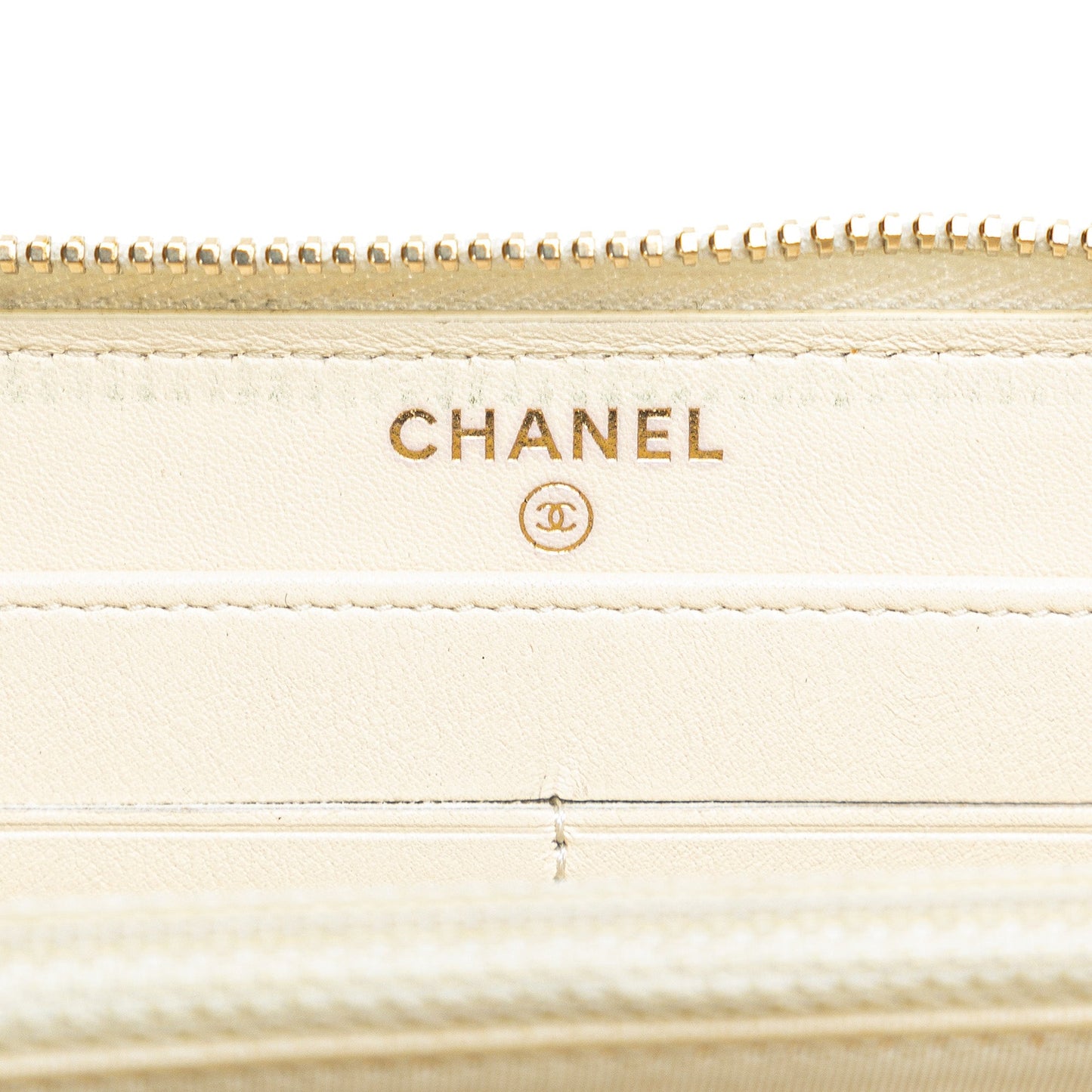 Beige Chanel Mixed Leather Chevron Boy Zip Around Wallet
