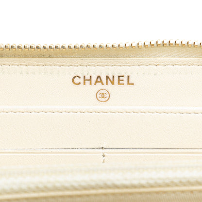 Beige Chanel Mixed Leather Chevron Boy Zip Around Wallet