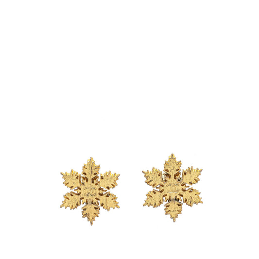 Gold Chanel Gold Plated CC Snowflake Clip On Earrings