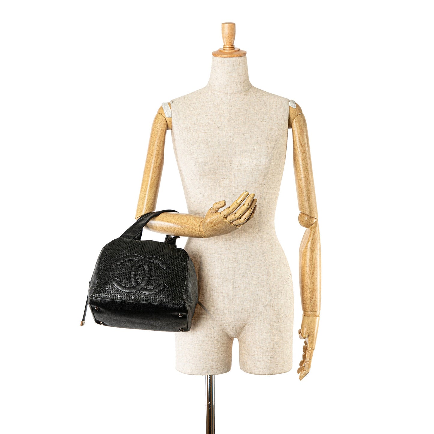 Black Chanel CC Perforated Caviar Bowler Bag