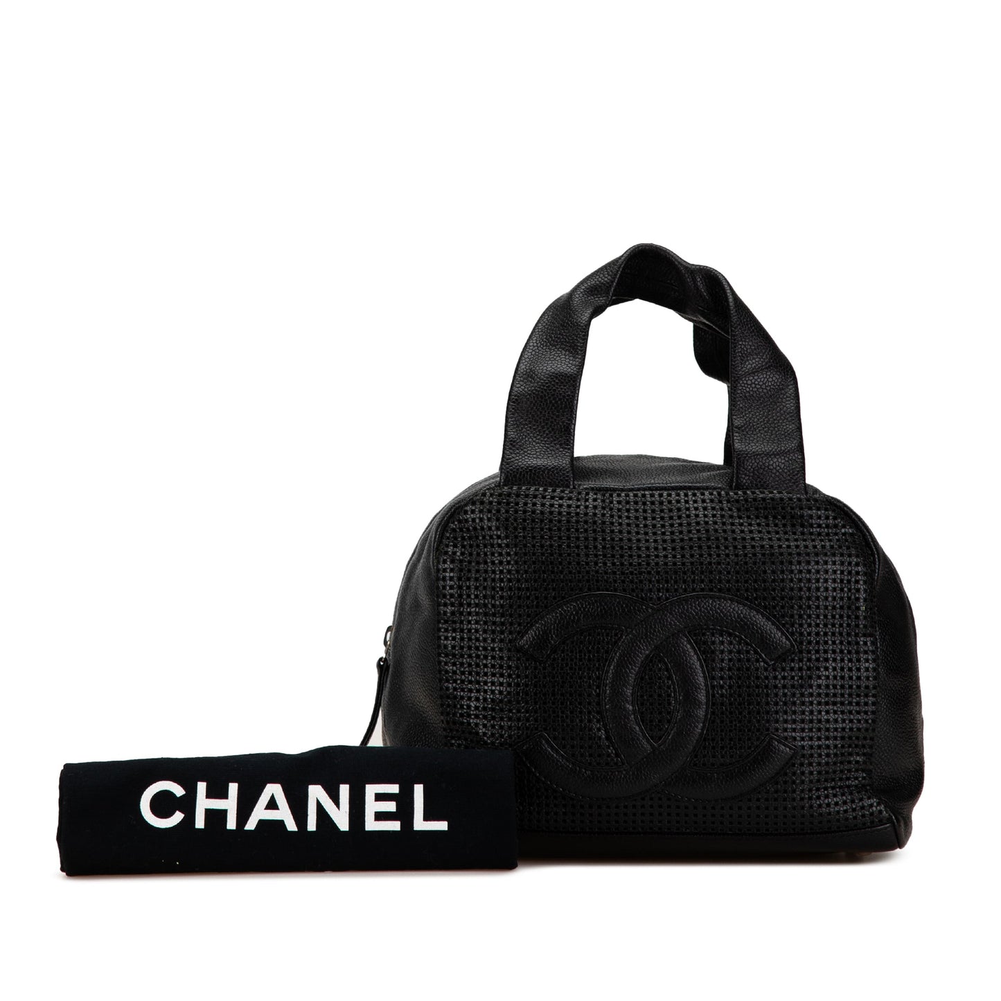 Black Chanel CC Perforated Caviar Bowler Bag