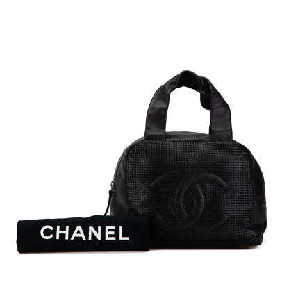 Black Chanel CC Perforated Caviar Bowler Bag