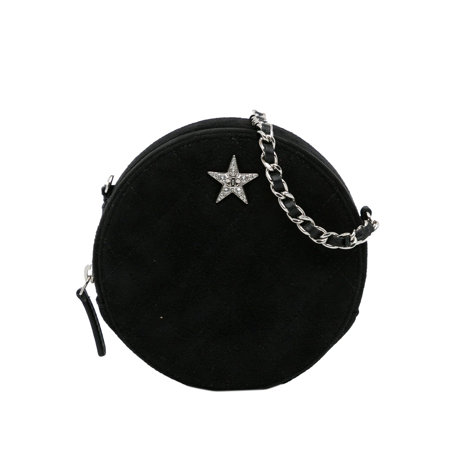 Black Chanel Suede Cocostellar Round Clutch on Chain Crossbody Bag