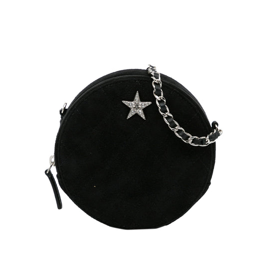 Black Chanel Suede Cocostellar Round Clutch on Chain Crossbody Bag