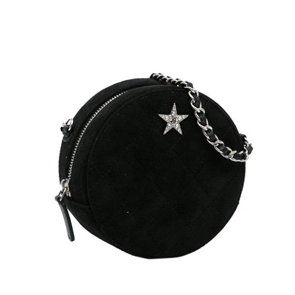 Black Chanel Suede Cocostellar Round Clutch on Chain Crossbody Bag