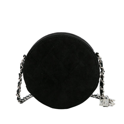 Black Chanel Suede Cocostellar Round Clutch on Chain Crossbody Bag