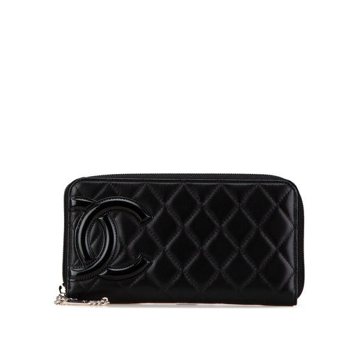 Black Chanel Lambskin Cambon Ligne Zip Around Long Wallet
