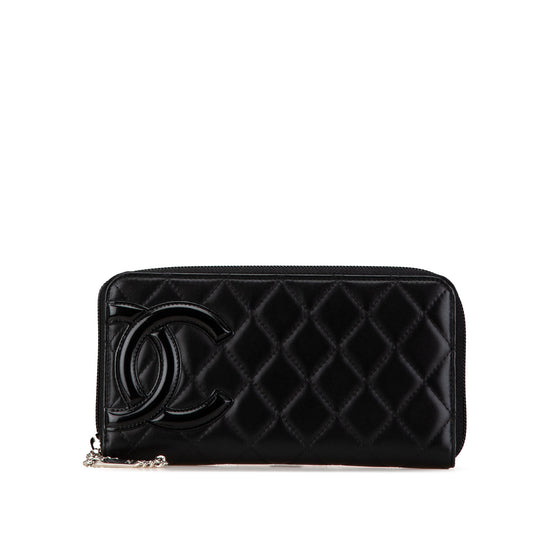Black Chanel Lambskin Cambon Ligne Zip Around Long Wallet