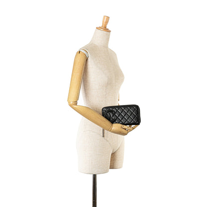 Black Chanel Lambskin Cambon Ligne Zip Around Long Wallet