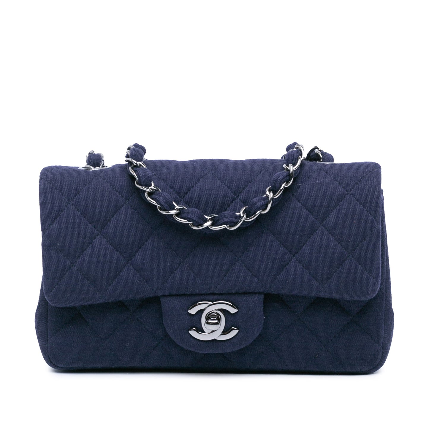 Blue Chanel Mini Rectangular Classic Jersey Single Flap Crossbody Bag