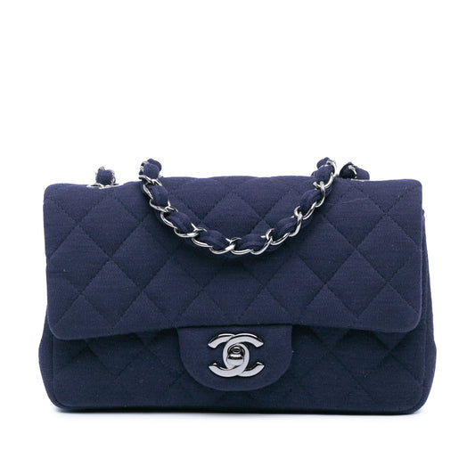 Blue Chanel Mini Rectangular Classic Jersey Single Flap Crossbody Bag
