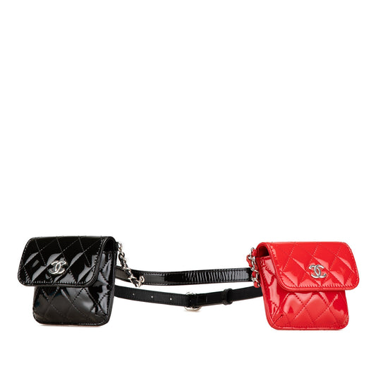 Black Chanel Mini Patent Belt in Love Double Flap Belt Bag