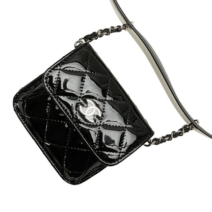 Black Chanel Mini Patent Belt in Love Double Flap Belt Bag