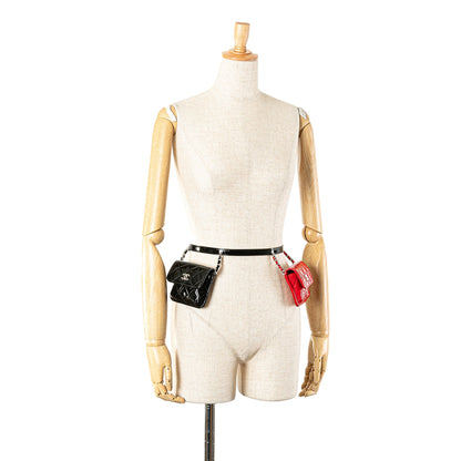 Black Chanel Mini Patent Belt in Love Double Flap Belt Bag