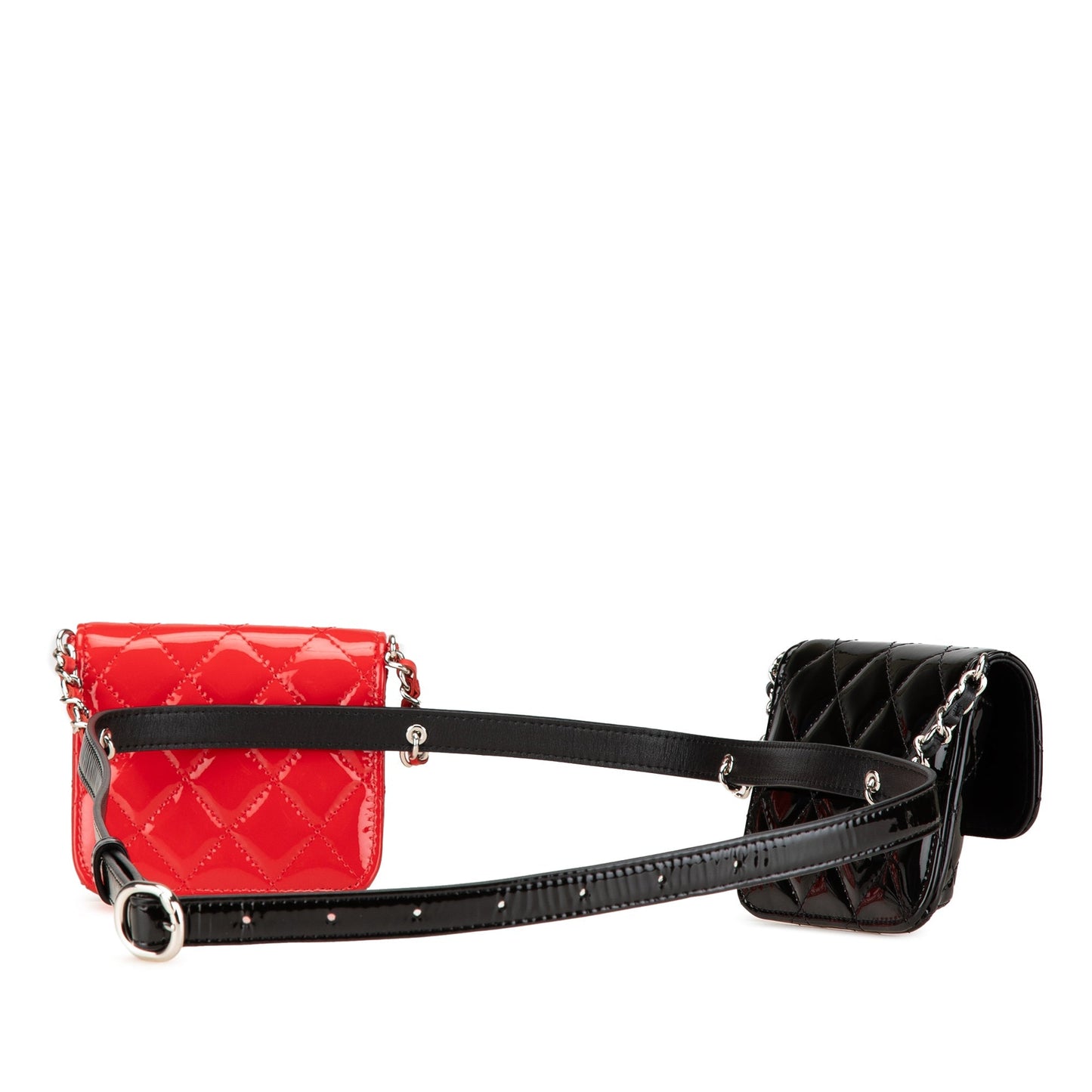 Black Chanel Mini Patent Belt in Love Double Flap Belt Bag