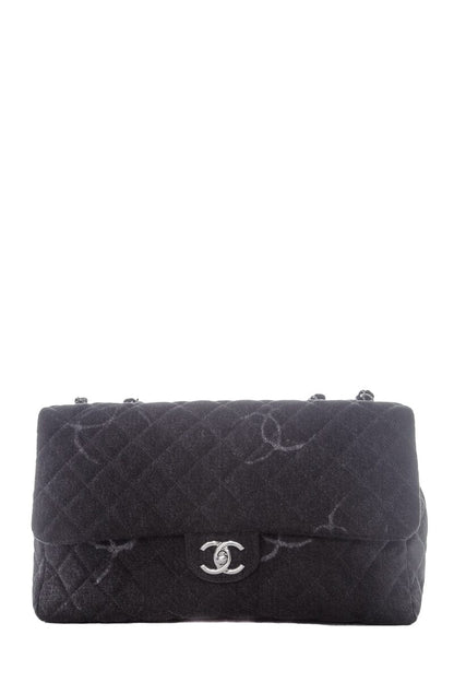 Chanel Black Denim Single Flap Jumbo SHW Handbag