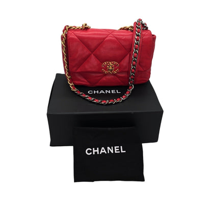 Chanel 19 Lambskin Quilted Medium Flap Bag Red