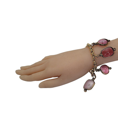 Chanel Vintage Gold-tone & Pink Gripoix 96P Charm Bracelet