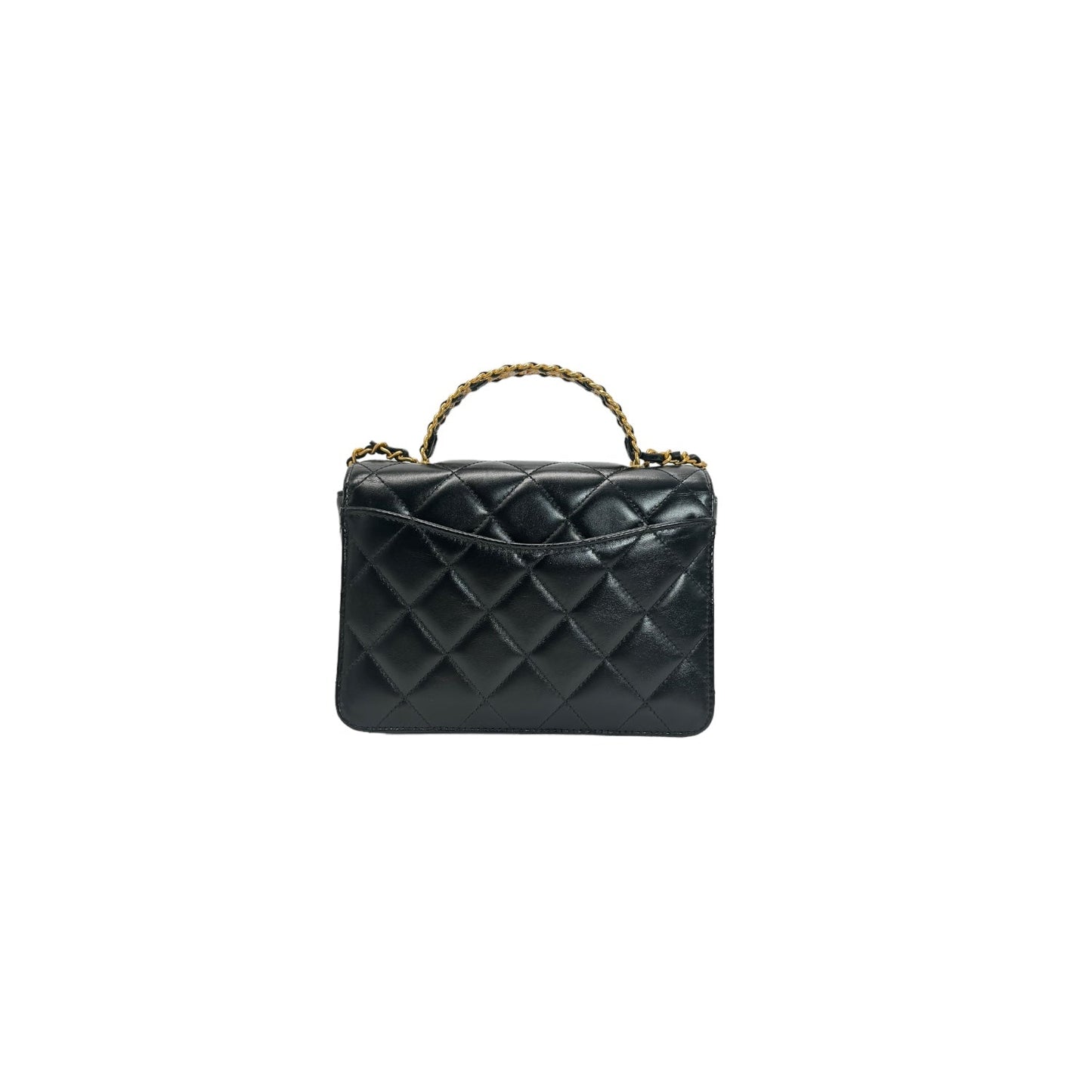 Chanel Woven Top Handle CC Rectangular Black Flap Bag