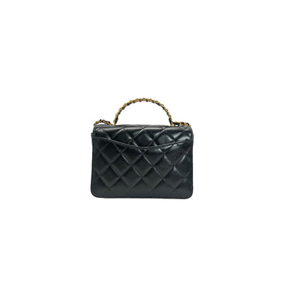 Chanel Woven Top Handle CC Rectangular Black Flap Bag