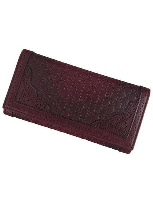 Gucci Antique Lace Leather Long Wallet Burgundy Wine
