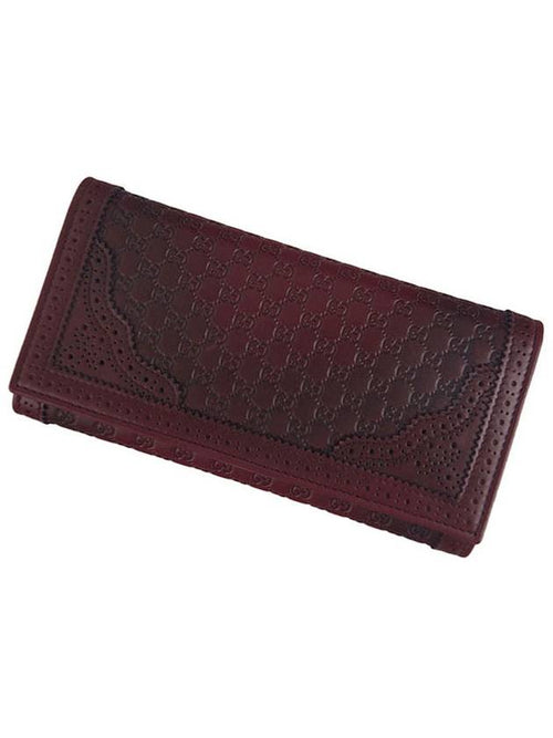 Gucci Antique Lace Leather Long Wallet Burgundy Wine