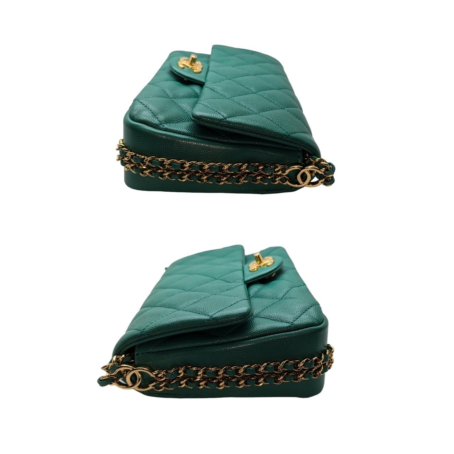 Chanel 2023 Green Grained Calfskin Quilted Mini CC You Flap